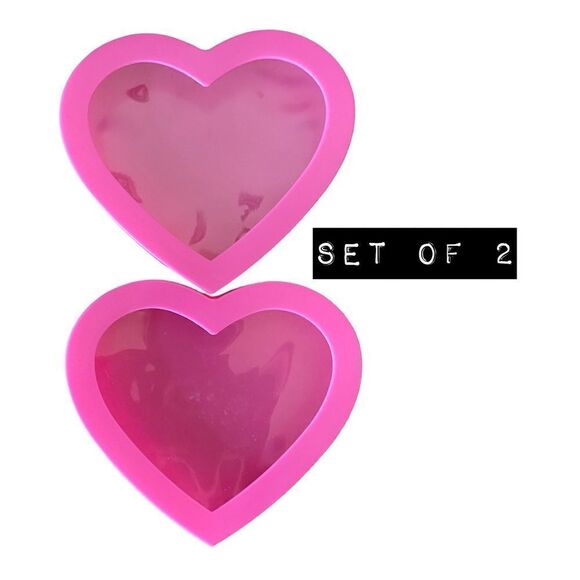 Heart Shaped Plastic Gift Boxes with Window Set of 2 Bright Pink OS - Picture 3 of 4